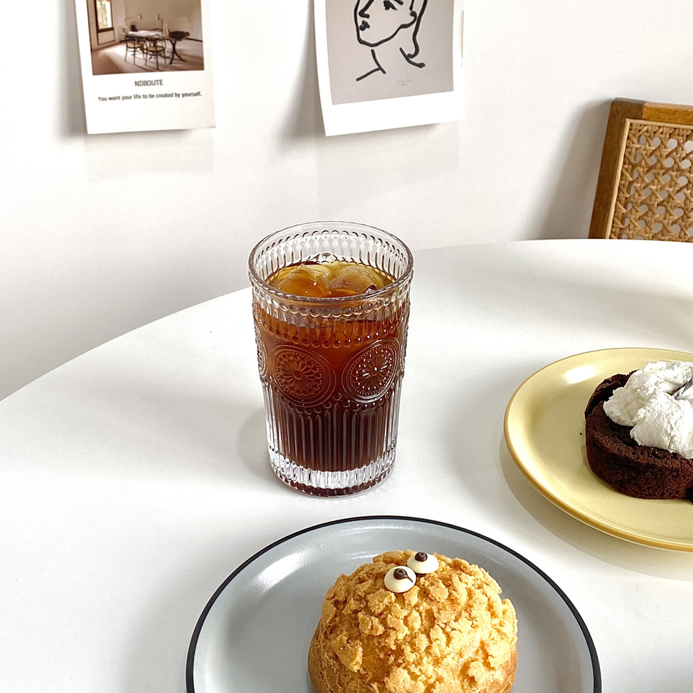 [노트르 유리컵] 골드라인 앤틱 홈카페 유리잔 맥주컵 아메리카노