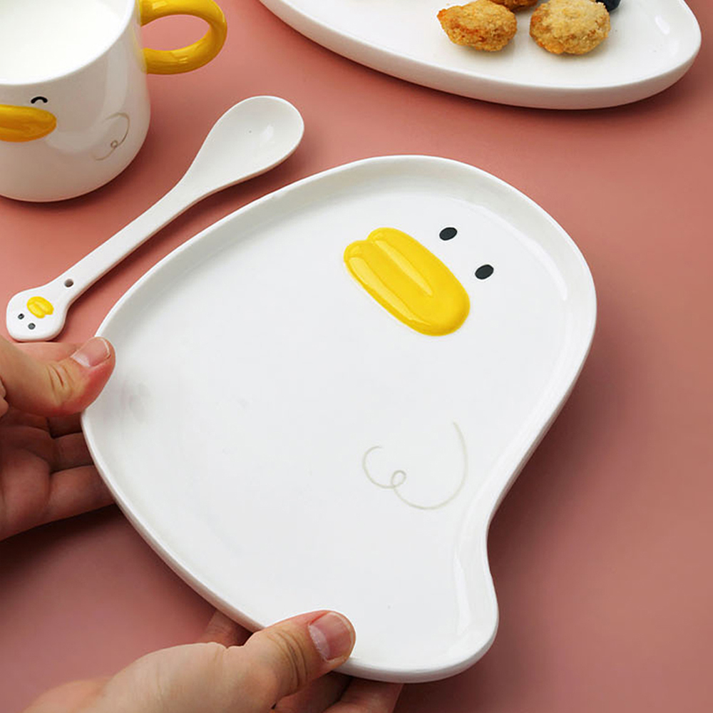 [오리 그릇세트] 접시 볼 머그 티스푼 귀여운 도자기 접시 어린이용 애기용