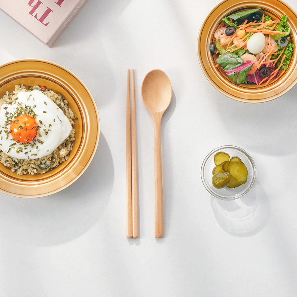 [내츄럴 옻칠수저] 파스텔 나무 우드 식기 커트러리 수저세트 한식기 일식기