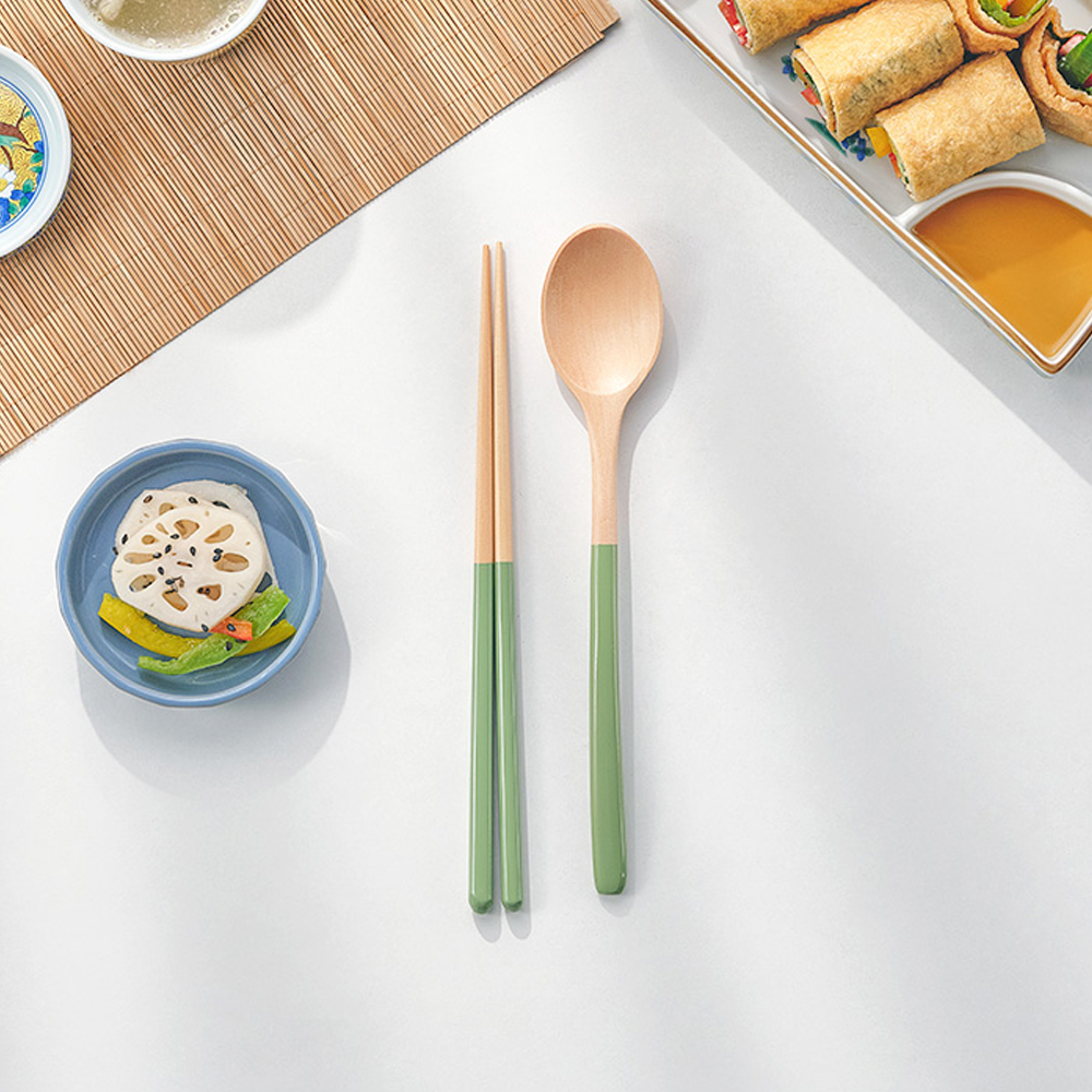 [내츄럴 옻칠수저] 파스텔 나무 우드 식기 커트러리 수저세트 한식기 일식기