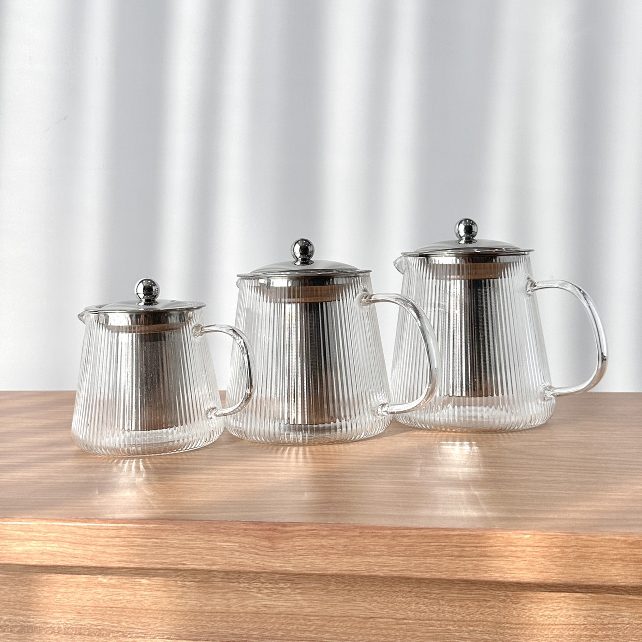 [티망 유리 티포트] 500,800,1000ml 플리츠 티팟 주전자 스테인리스 차 거름망