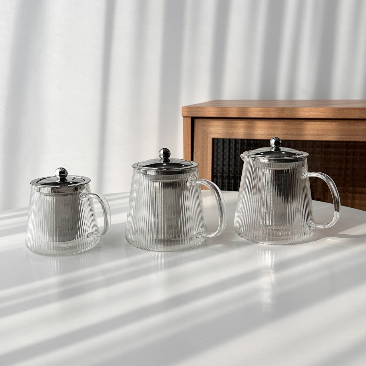 [티망 유리 티포트] 500,800,1000ml 플리츠 티팟 주전자 스테인리스 차 거름망